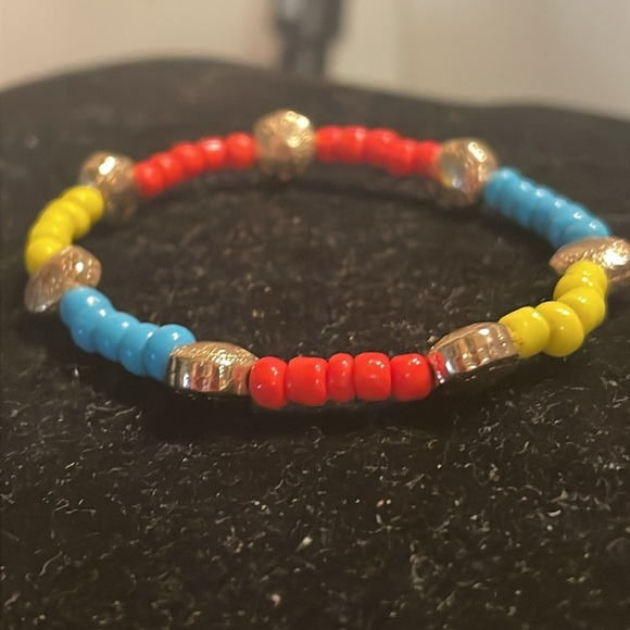 7” red yellow blue gold seed bead stretch bracelet w/42 beads - Picture 6 of 9